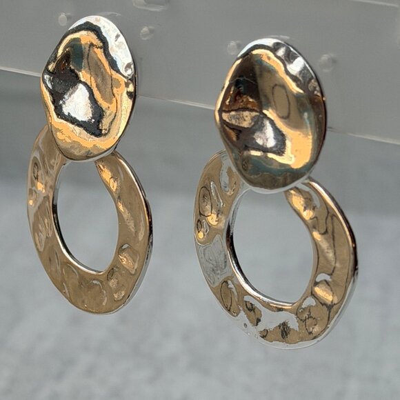 Vintage Y2K Chico's Hammered Silver Articulated Statement Earrings Sculptural - Picture 2 of 11